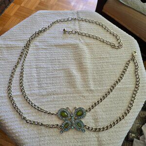 Vintage Butterfly Chain Link Belt in Blues & Greens + Silver Hardware